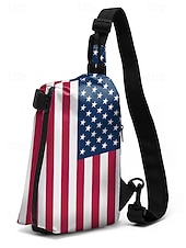  Pánský polyesterový náprsní batoh s velkou kapacitou a nastavitelným popruhem s vlajkou USA pro 250. výročí USA, Den nezávislosti, běžné nošení a outdoorové sporty