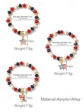 cheap Accessories-Women's Alloy &amp; Acrylic Patriotic Charm Bracelet, Stretch Beaded Bracelet in Multi Pendant Styles for America 250th Celebration, Independence Day and Daily Casual Wear