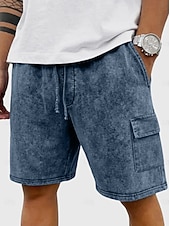 abordables Bermudas estilo casual-Pantalones Cortos Casuales SoftFade™ para Hombre Pantalones Cortos de Lavado Ácido Con Cordon Cintura Elástica Lavados Lavado Sólido Confortables Transpirables Largo Hasta la Rodilla Ropa Diaria Al