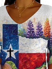  Amerikanischer Unabhängigkeitstag Damen Hemd Bluse Druck Stilvoll Klassisch Modern Halbarm V Ausschnitt Normale Oberteile Täglich Ferien Ausgehen Weiß Sommer Frühling