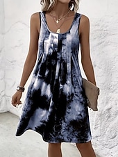 abordables Arte &amp; Diseño Vestido-Mujer Mini vestido Vestido de verano Vestido de una línea Vestido sin tirantes Vacaciones Casual Playa Noche Ajuste regular Graphic Tie-dye Abstracto Sin Mangas Escote en U Azul Piscina Rojo Verde