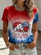  Dia da Independência Americana Mulheres Camiseta Imprimir Gráfico Bandeira à moda Clássico Casual Manga Curta Gola Redonda Decote Redondo Tops regulares Diário Azul Vermelho Vermelho / Azul Verão