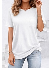  Γυναικεία Μπλουζάκι Κοντομάνικα Μπροστινή τσέπη Συμπαγές Χρώμα Βίντατζ Στυλάτο Καθημερινό Κοντομάνικο Στρογγυλή Ψηλή Λαιμόκοψη Μακριές μπλούζες Καθημερινά Εξόδου Μαύρο Λευκό Dusty Rose