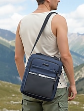 baratos Bolsas para Homem-Bolsa transversal masculina de nylon em várias cores, com grande capacidade, múltiplos bolsos e alça ajustável, ideal para uso casual diário, viagens e atividades ao ar livre.