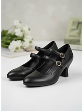 ieftine Victorian și Edwardian-Pantofi cu toc Mary Jane verzi, în stil victorian vintage pentru femei - pantofi eleganți cu toc dublu și barete mici &amp;detalii brogue pentru petreceri cu ceai, evenimente retro &amp;ocazii formale