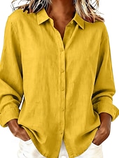 abordables Blusas Sencillas-Mujer Blusa Camisa de lino sintético Botones Color sólido Diario Casual Manga Larga Escote en Pico Tops regulares Diario Azul Piscina Blanco Amarillo Rosa Gris Verano Primavera Otoño