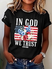  día de la independencia americana Mujer Camiseta Estampado Graphic Letra Vintage Elegante Clásico Manga Corta Cuello Barco Tops regulares Diario Azul Piscina Negro Blanco Rojo Verano Primavera
