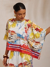  Santorini Sommer-Top aus seidigem Satin mit Dolmanärmeln