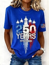 billige Uavhengighetsdag Topp-Uavhengighetsdag Amerikansk Jubileum Patriotisk Dame T-skjorte Grafisk Nasjonalflagg Vintage Stilfull Klassisk Kortermet Crew Neck Vanlige Topper Daglig Helg Print Svart Sommer Vår