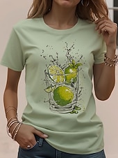 preiswerte Kunst &amp; Design T-Shirt-Damen T Shirt Druck Blumen Stilvoll Klassisch Lässig Kurzarm Rundhalsausschnitt Rundhals Normale Oberteile Täglich Weiß Hellgrün Grün Sommer Frühling