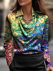 preiswerte Blumenblusen-Damen Hemd Elegant Satin-Top Seiden-Oberteile Druck Drapiert Blumen Grafik Elegant Stilvoll Lässig Langarm Wasserfallausschnitt Normale Oberteile Täglich Arbeit Ferien Rosa Rote Purpur Regenbogen