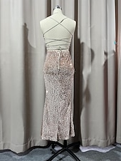 abordables Vestidos de lentejuelas-Mujer Vestido maxi Vestido de Lentejuelas Vestido de Fiesta Vestido Cóctel Vestido lencero Elegante Moda Moderno Fiesta de Noche Fiesta Boda Ajuste regular Plano Sin Mangas Correa de espagueti