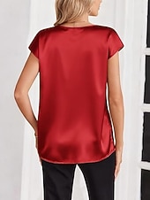 voordelige Effen t-shirt-Dames satijnen top T-shirt Effen Elegant Modieus Stijlvol Korte mouw V-hals Normale tops Dagelijks Uitgaan Weekend Champagne Goud Wijn Rood Koffie Zomer Lente