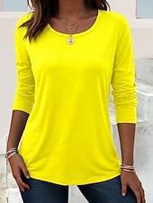 economico T-shirt semplice-Per donna Maglietta Blusa Tinta unica Semplice Elegante Classico Manica Lunga Girocollo Top lunghi Quotidiano Uscire Abbigliamento mare Blu Nero Bianco Giallo Rosa Primavera Autunno