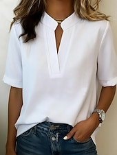 abordables Camiseta lisa-Mujer Camiseta Camiseta superior Plano Moda Elegante Clásico Manga Corta Escote en Pico Tops regulares Diario Noche Fin de semana Blanco Rosa Azul cielo Azul Tinta Verde Trébol Verano Primavera