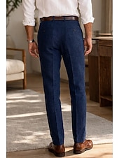 baratos Smokings &amp; Fatos-Masculino Algodão Linho Social Calça casual O negócio Casamento Vintage Clássico Formal Branco Rosa Vinho Primavera Verão Calças Côr Sólida Normal Longas Sem Elasticidade