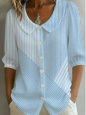 economico Bluse Floreali-Per donna Camicia Floreale Grafico Vintage Elegante Essenziale Mezza Manica Collare Peter Pan Top lunghi Quotidiano Ferie Uscire Blu Azzurro Estate Primavera