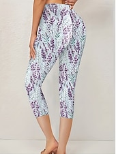 cheap Graphic Leggings-Women's Chinos Leggings Vacation Streetwear Casual Capris High Waist Floral Graphic Printing Comfort Soft Comfortable Stretchy Daily Outdoor Vacation Purple Summer Spring Fall Regular Fit