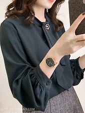 abordables Blusas y camisas-Mujer Camisa Blusa Tops de gasa Frunce Plano Activo Elegante Manga Larga Cuello Barco Tops regulares Diario Ropa de calle Festivos Amarillo Verde Trébol Albaricoque Verano Primavera