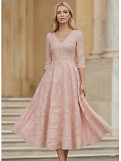 billige Cocktailkjoler-A-linje Ankellengde Te-lengde Formell kjole Cocktailkjoler Elegant 3/4 ermer V-hals Bryllup Formell Sateng Jacquard med Dusk