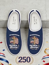 cheap Women Shoes-Women's Blue Patriotic Slip-On Sneakers – Lightweight Breathable Walking Shoes with American Flag Graphic Design for Casual Wear, Holiday Events, Travel and Outdoor Activities