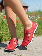preiswerte Ballerinas für Damen-Rote, atmungsaktive Damen-Freizeitschuhe mit Lochmuster und weiter Passform – ideal für Alltag, Outdoor-Aktivitäten und Reisen.