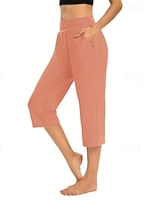  Mulheres calções capri chinês Férias Roupa de rua Casual Comprimento da panturrilha Cintura Média Tecido Bolsos Cintura elástica Confortável Respirável Com Stretch Diário Ao ar livre Streetwear Vinho