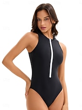 preiswerte One Pieces Rash Guards-Damen Anti UV Shirt Badeanzug Bademode Einfarbig Frontreißverschluss Spandex UV-Sonnenschutz UPF50+ Schnelltrocknend Ärmellos Bodysuit Badeanzug Surfen Strand Wassersport Sommer