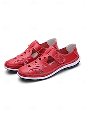 preiswerte Ballerinas für Damen-Rote, atmungsaktive Damen-Freizeitschuhe mit Lochmuster und weiter Passform – ideal für Alltag, Outdoor-Aktivitäten und Reisen.