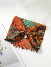 economico Accessori per le vacanze-sciarpa in chiffon di poliestere in stile bohémien da donna, stampe floreali multicolori, fascia versatile, perfetta per l'abbigliamento casual quotidiano e le vacanze al mare