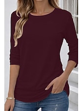 baratos Camiseta lisa-Camiseta 100% Algodão Feminina Cor Sólida Básica Clássica Casual de Manga Longa com Decote Redondo Tops Regulares para o Dia a Dia Saídas Preta Branca Vermelha Azul Marinho Verde Menta Primavera