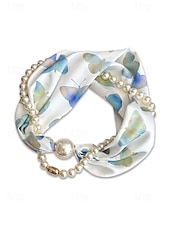 preiswerte Urlaubszubehör-Magnetische Schal-Halskette aus Polyester und Kunstperlen für Damen, modisches, mehrfarbiges Design, geeignet für Alltag, Reisen und Urlaub