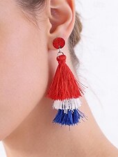  Женские серьги с полиэстеровыми кисточками, в разных стилях, в цветах американского флага (красный, белый и синий), патриотические украшения, идеально подходят для 250-летия США, Дня независимости и повседневной носки.