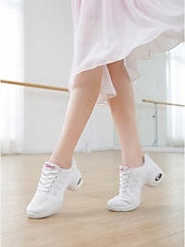 baratos Ténis de Dança-Women's White Jazz Dance Sneakers - Lightweight Kids &amp; Teens Practice Shoes for Hip-Hop, Jazz &amp; Street Dance