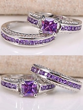 abordables Boda ACC-Juego de anillos para mujer, cobre con circonitas cúbicas, multicolor, elegantes anillos a juego para bodas, fiestas y eventos formales, joyería nupcial o de noche perfecta.