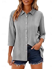 economico Camicie di Lusso-Per donna Camicia Blusa Camicia di cotone Arricciato Bottoni Tinta unica Elegante Classico Moderno Manica Lunga Colletto a Camicia Top Regolari Quotidiano Ferie Uscire Nero Bianco Giallo Rosa Vino
