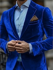 halpa Miesten Klassiset Bleiserit-Miesten Velvet Blazerit Päivittäin Päivittäin Syksy Talvi Sametti Yhtenäinen väri Perinteinen Yksirivinen yksi nappi Bleiseri Rubiini Sininen Apila