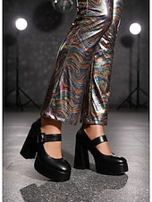abordables Estilo Disco y Hippie de los años 70-Tacones de plataforma rosas para mujer con correa de hebilla: estilo retro chic para San Valentín, fiestas y ocasiones especiales.