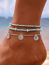 お買い得  レディースブレスレット-女性用ボヘミアンスタイル合金アンクレットセット、マルチカラー、シェルチャーム、普段使い、休暇、旅行に最適