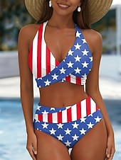 abordables Traje de baño del Día de la Independencia-Mujer Bañadores Bikini Slips Traje de baño Vacaciones Moda Graphic Bandera Escote en Pico Sin Mangas Trajes de baño