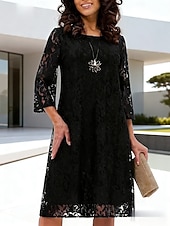 voordelige Eenvoudige jurk-Dames Knielengte jurk Kanten jurk Feestjurk Cocktail jurk Elegant Strand Feest Bruiloft Normale pasvorm Effen Halve mouw V-hals blauw Rood Zomer Lente