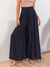 billiga breda ben och hög midja-Dam Trosor Kinesiska Aktiv Streetwear Ledigt Fullängd Medium Midja Slät Snörning Bekväm Oelastisk Dagligen Utomhus Gata Aprikos Svart Mörk marin Kaki Sommar Vår Lös passning