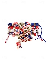 Недорогие Аксессуары-Набор женских браслетов из разных материалов, различные стили, подвески с патриотическим флагом США, регулируемые ремешки, идеально подходит для празднования 250-летия США, Дня независимости и повседневной носки.