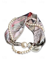 preiswerte Urlaubszubehör-Magnetische Schal-Halskette aus Polyester und Kunstperlen für Damen, modisches, mehrfarbiges Design, geeignet für Alltag, Reisen und Urlaub