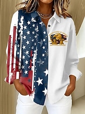  Αμερικανική Ημέρα Ανεξαρτησίας Γυναικείο Πουκάμισο Κουμπιά Εκτύπωση Γραφικών Επέτειος Αμερικής Vintage Στυλάτο Μοντέρνο Μακρυμάνικο Πουκάμισο Με Κολάρο Κανονικά Μπλουζάκια Ημερήσια Μπλε Μαύρο
