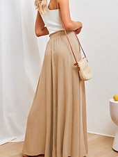 billiga breda ben och hög midja-Dam Trosor Kinesiska Aktiv Streetwear Ledigt Fullängd Medium Midja Slät Snörning Bekväm Oelastisk Dagligen Utomhus Gata Aprikos Svart Mörk marin Kaki Sommar Vår Lös passning