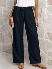 tanie Statki-Damskie Lniane spodnie Spodnie Spodnie codzienne Letnie spodnie Urlop Moda Podstawowy Pełna długość Średia talia Równina Ściągana na sznurek Elastyczny pas Prosta noga Lekki Oddychający Nieelastyczny