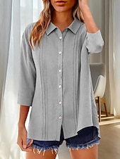 economico Camicie di Lusso-Per donna Camicia Blusa Camicia di cotone Arricciato Bottoni Tinta unica Elegante Classico Moderno Manica Lunga Colletto a Camicia Top Regolari Quotidiano Ferie Uscire Nero Bianco Giallo Rosa Vino