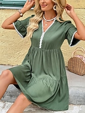 voordelige Witte jurk-Dames Mini-jurk A lijn jurk Zomerjurk Casual Dagelijks Normale pasvorm Effen Korte mouw V-hals Groen Zomer