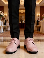 levne Derby boty-Pánské růžové společenské boty s reliéfním vzorem krokodýla, svršek z umělé kůže na šněrování, moderní módní styl, ideální pro trendy muže na svatby a akce